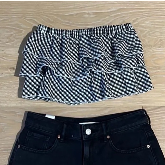 Tops - Women’s Gingham Ruffle Crop Tube Top Festival Cowboy Rodeo Country Plaid Shirt